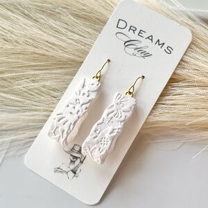White Floral Drop Earrings with Gold Hooks